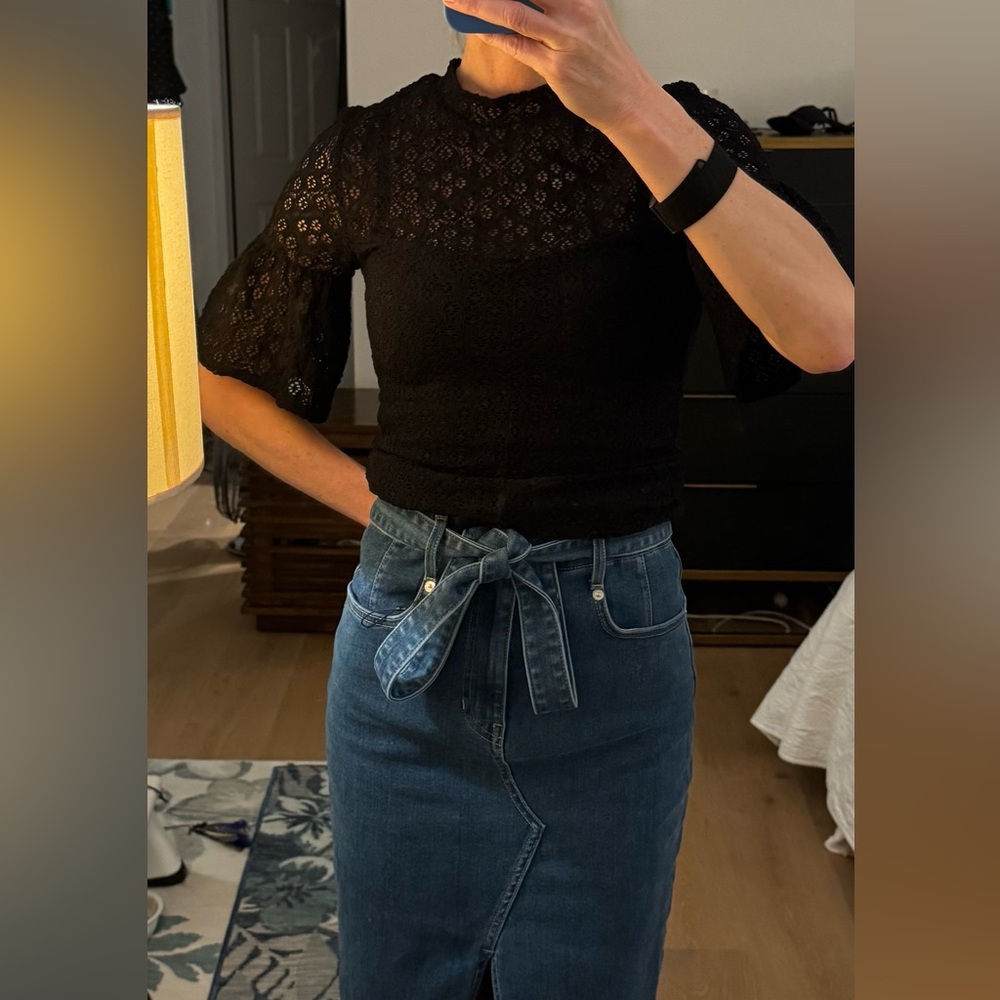 Nightcap Black top. Short sleeve lace top - black